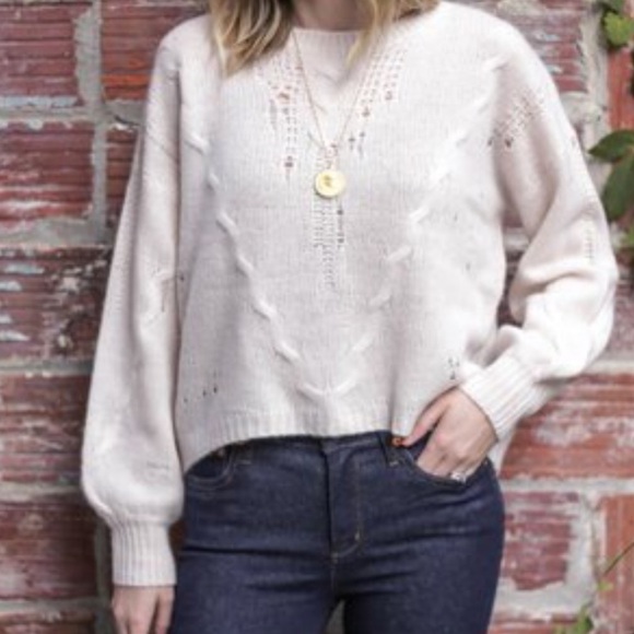 360 Cashmere Lea Distressed Cream Sweater Size XS - Picture 4 of 6
